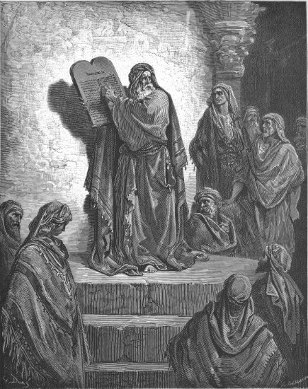 Néhémie 8, 1-8 : Esdras montre le livre de la Loi - Gravure de Gustave Doré