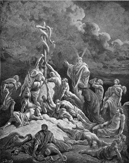 Nombres 21, 1-11 : Le serpent d'airain - Gravure de Gustave Doré