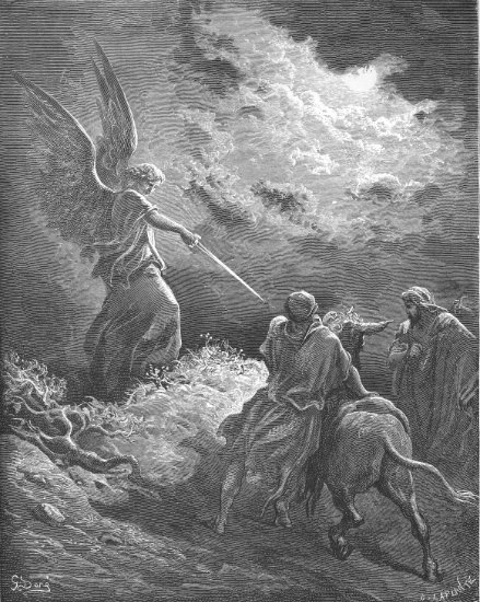 Nombres 22, 21-36 Balaam arrêté par un ange - Gravure de Gustave Doré