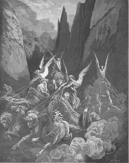 Zacharie 6, 1-15 : Vision de Zacharie - Gravure de Gustave Doré